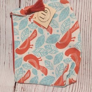 BOTANICAL BIRDS CORAL AND LIGHT BLUE COSMETIC BAG